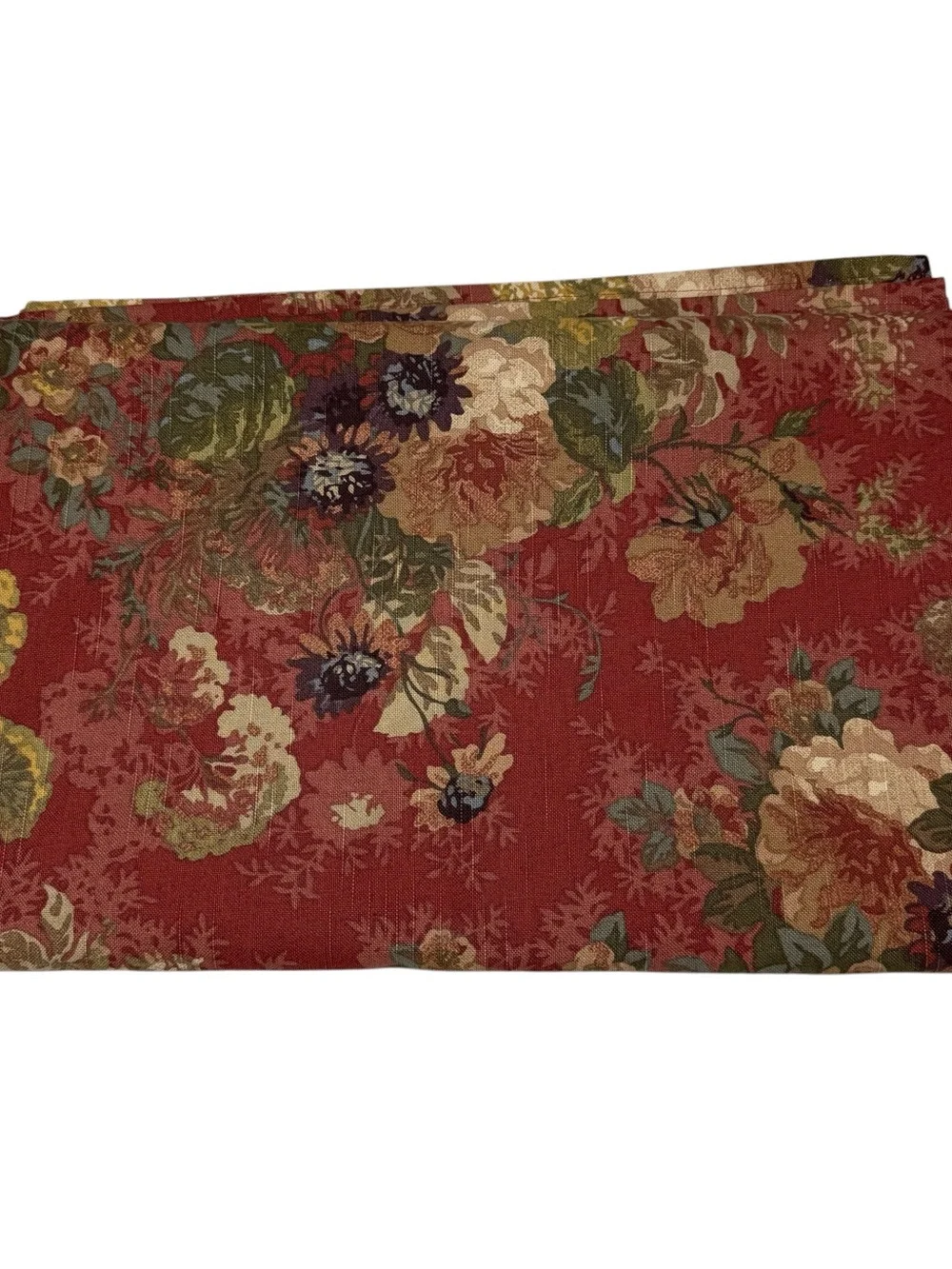 Vintage Red Floral Tablecloth Farmhouse Cottage 52”X83” Cotton Green Blue Fall